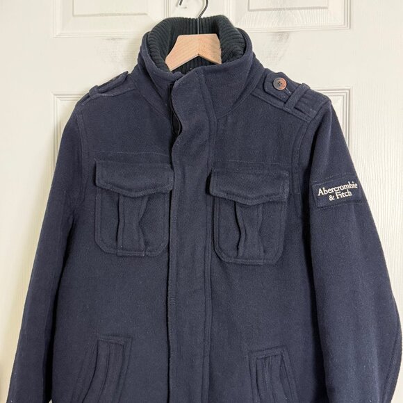 Abercrombie and Fitch Jacket Mens Large Blue Military Pockets Y2K Vintage Wool - Picture 4 of 12